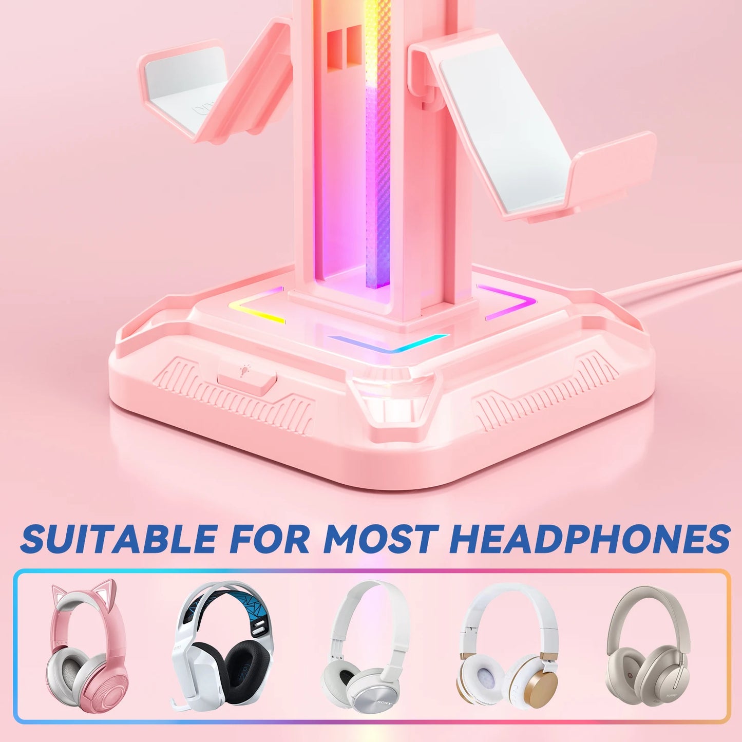 RGB Controller Stand with 9 Light Modes Headset Holder for Desk Rotatable Headphone Stand Detachable Controller Hook