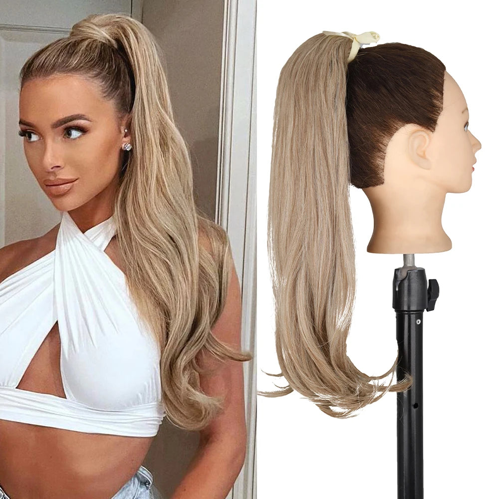 NEW  Synthetic Long Straight Wrap Around Clip In Ponytail Hair Extension Can Be Permed Heat Resistant Pony Tail Fake Hair