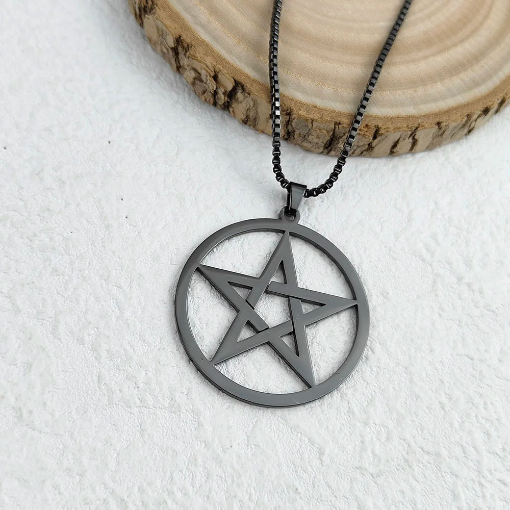 35-55cm Round Five-Pointed Five-Alpha Star Hollow Stainless Steel Gold-Plated Women's Necklace, Silver Box Chain Necklace, Black Jewelry Accessories