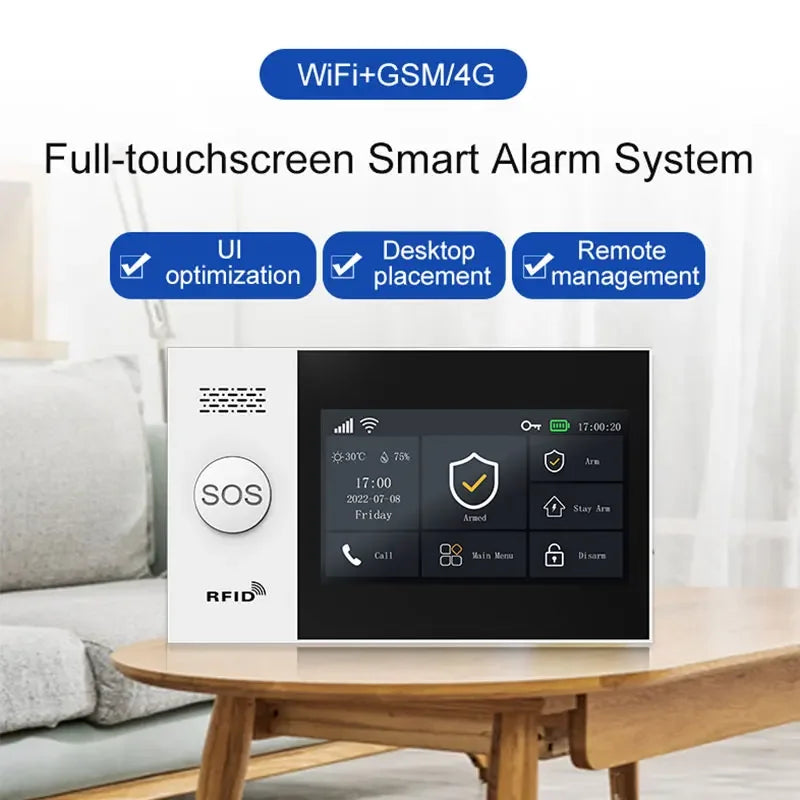 Home Residential TUYA APP Control Work Smart 4G WI-FI Alexa Google Voice Support Alarm Anti-Theft System for Home Indoor Outdoor Siren Wireless Security Alarm House Villa Smart Life Security Products