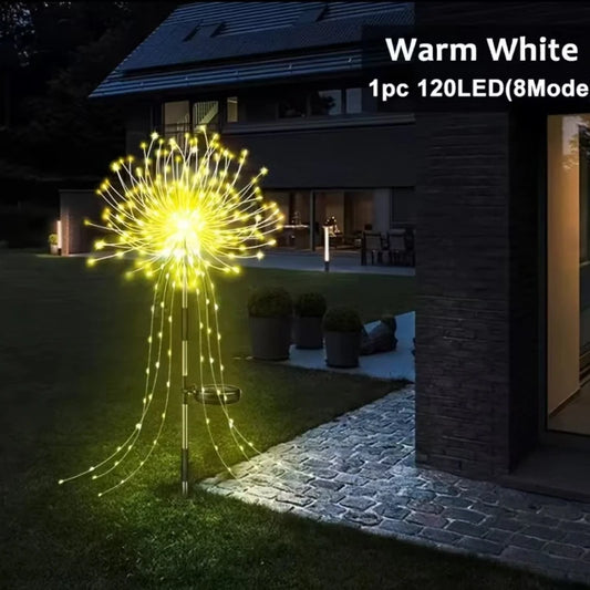 Solar RGB Warm White Color LED Lights Firework Firecracker Willow Copper Wire String Lights, Outdoor Waterproof Stake Lights for Garden Yard Patio Lawn Decor