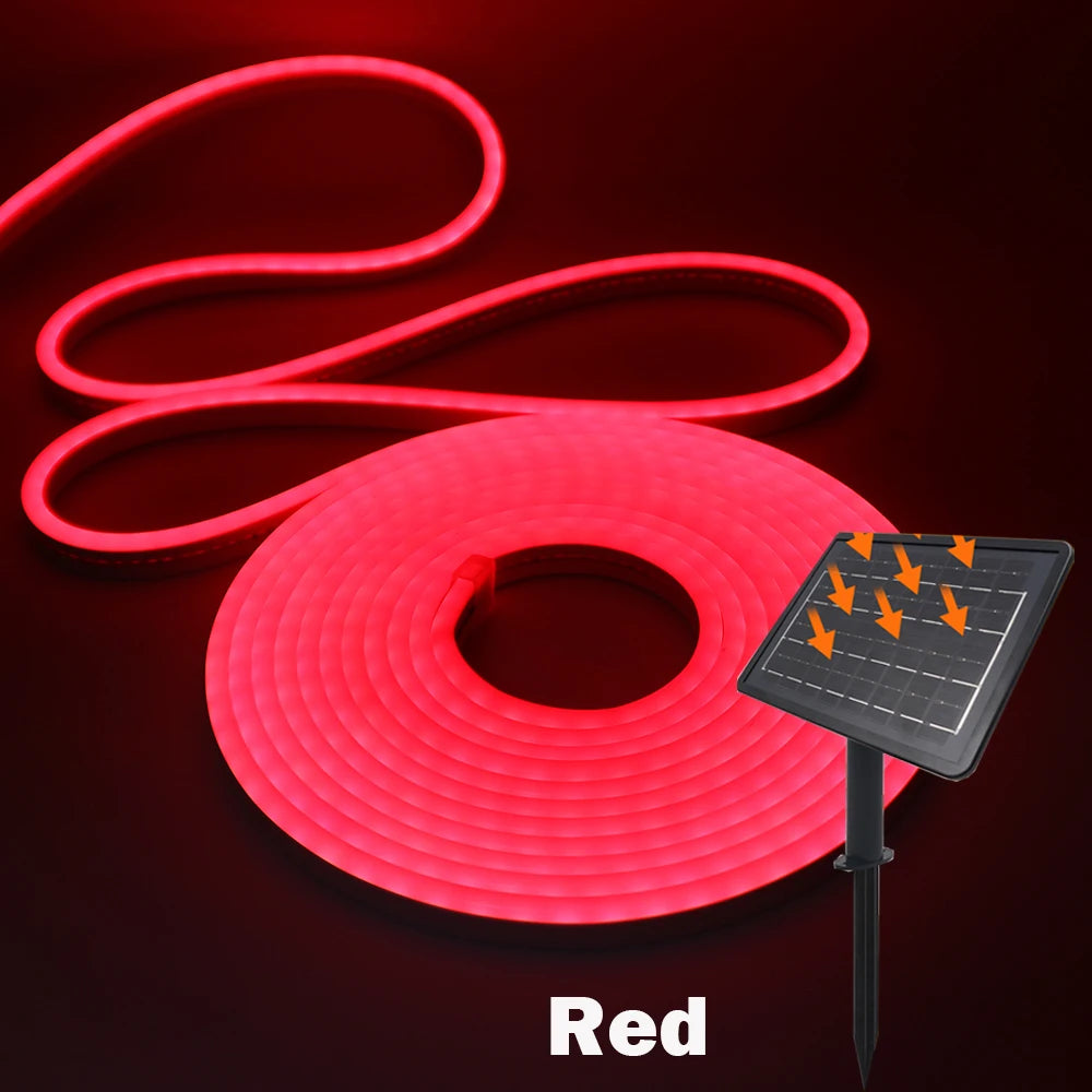NEW 10M DC24V Solar LED Neon Strip Light Waterproof Warm White Blue Red Pink 6x12mm 2835 120LEDs/m Flexible Neon Rope Light Garden Decor