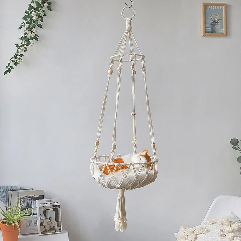 Large Macrame Cat Hammock Hanging Swing Cat Dog Bed Basket Home Pet Cat Accessories Dog Cat's House Puppy Bed Gift