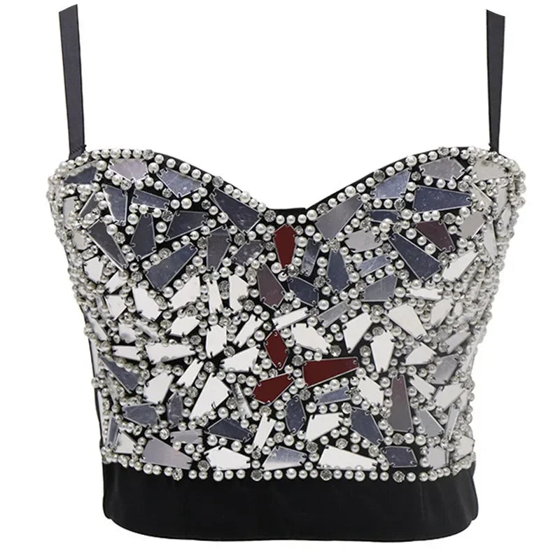 Sexy Bras for Women Night Club Party Cropped Tops Bra Stage Performance Sparkling Rhinestone Underwear Bralette Lingerie Clothes