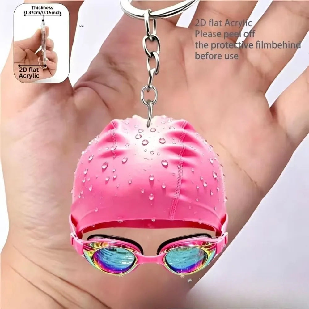 10 Colors High Aesthetic Simulation Swimming Goggles Swim Cap Design Keychain Acrylic 2D Flat Pendant Backpack Creative Gift for Women Man Sports Gifts