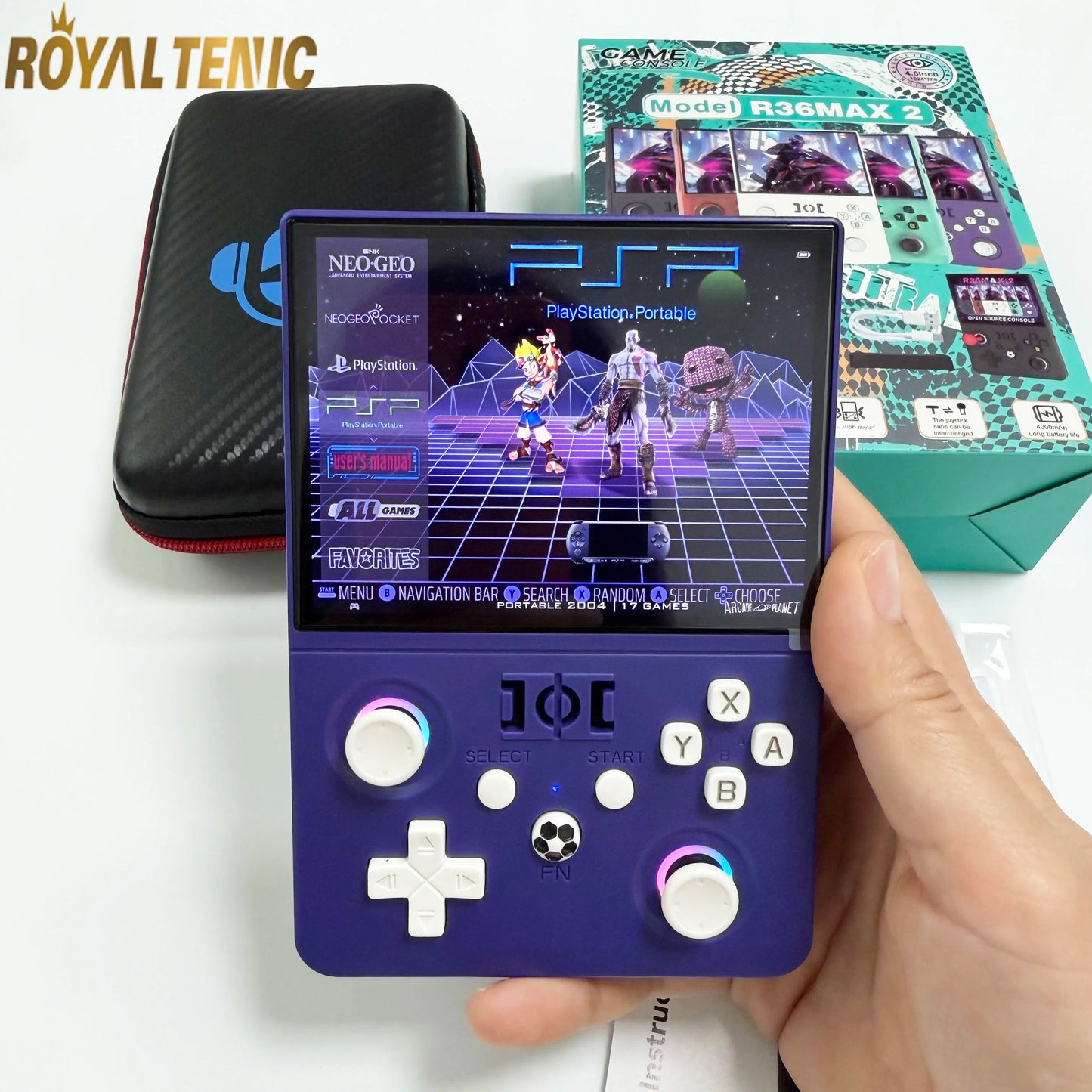 New R36 Max2 Retro Handheld Game 22.000 Games Console Linux System 4.5 Inch IPS Screen 64G/128G Portable Pocket Player Built-In Computer Gaming Supplies