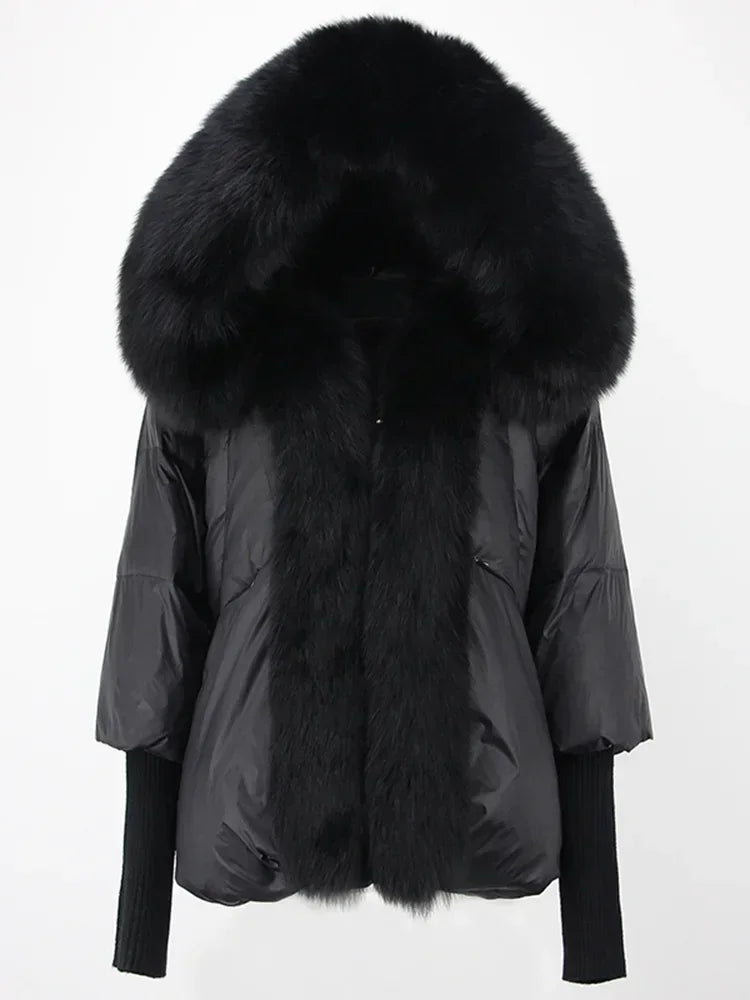Winter Warm Snow Clothes Supplies Jacket Women Real Fox Fur Collar Hooded Natural Thick Warm Loose Oversize Duck Down Coat Streetwear Outerwear Female Girls Luxury Winter Fashion Clothing Products