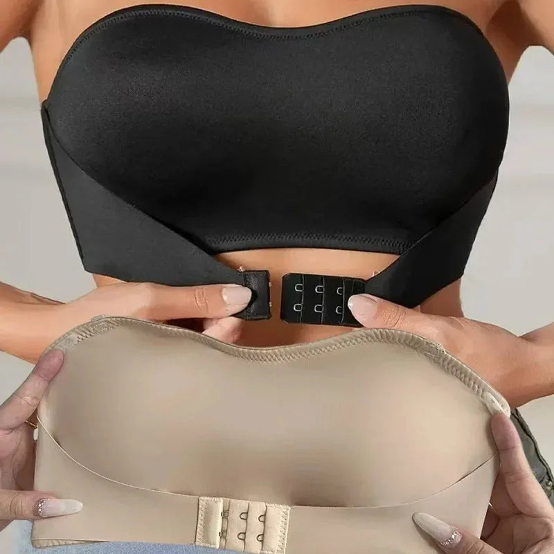 S-XL New Women's Strapless Bandeau Bra Removable Padded Soft Ice Silk Traceless Brasseries Wire Free Seamless Bra Smooth Underwear
