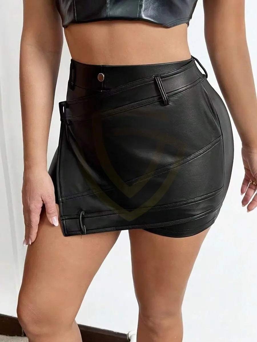 100%  Genuine Leather 4 Colors Women's Casual Fit Leather Asymmetrical Mini Skirt Customized Size Color High Quality New Style Best Design  Women's Evening Rave Music Party Night Clubwear Leather Skirt Women Sexy Apparel Acce