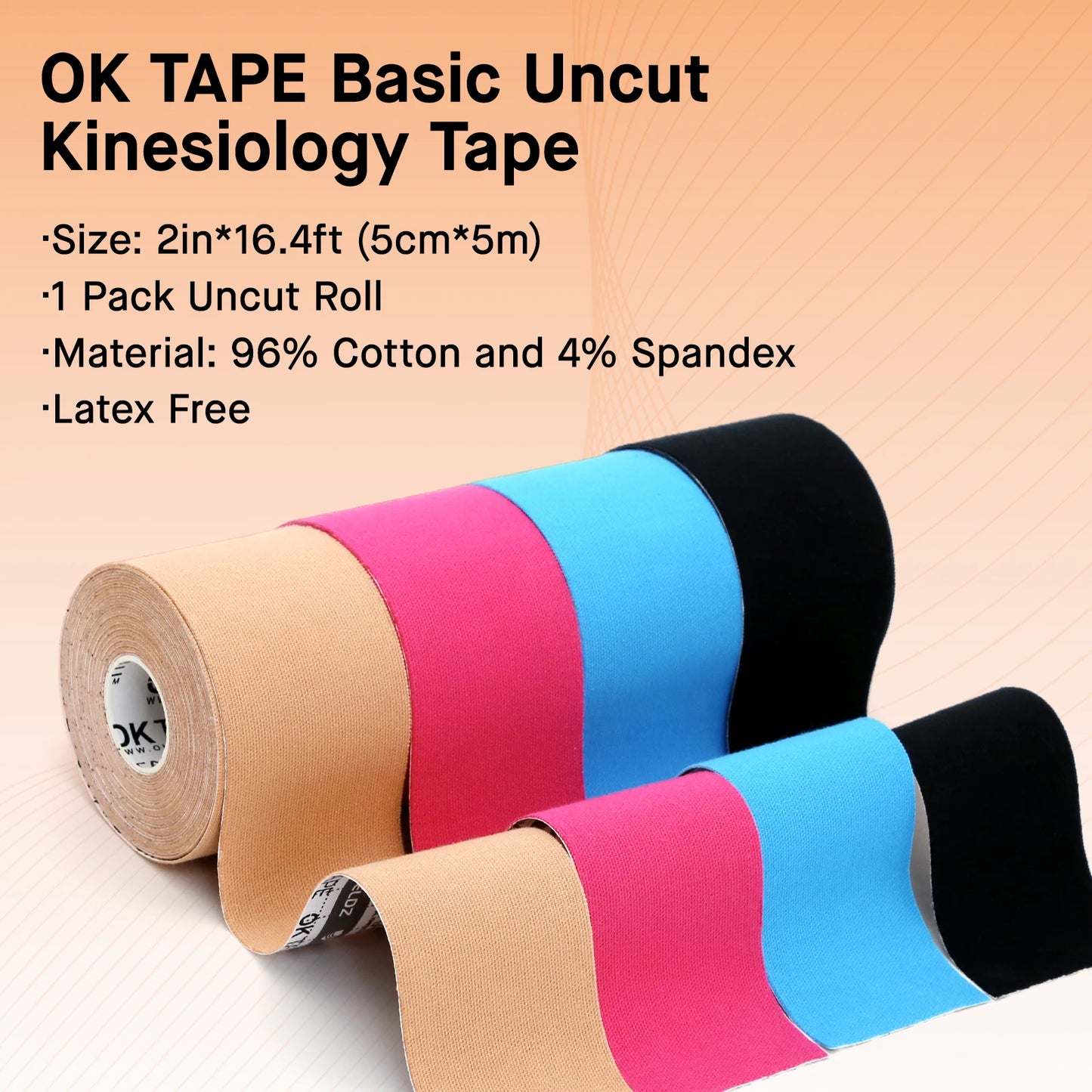 5CM X 5M PRO TAPE Kinesiology Tape Basic Original Cotton Elastic Athletic Tape Latex Free  Uncut Roll Fitness Gym Pain Relief Arm