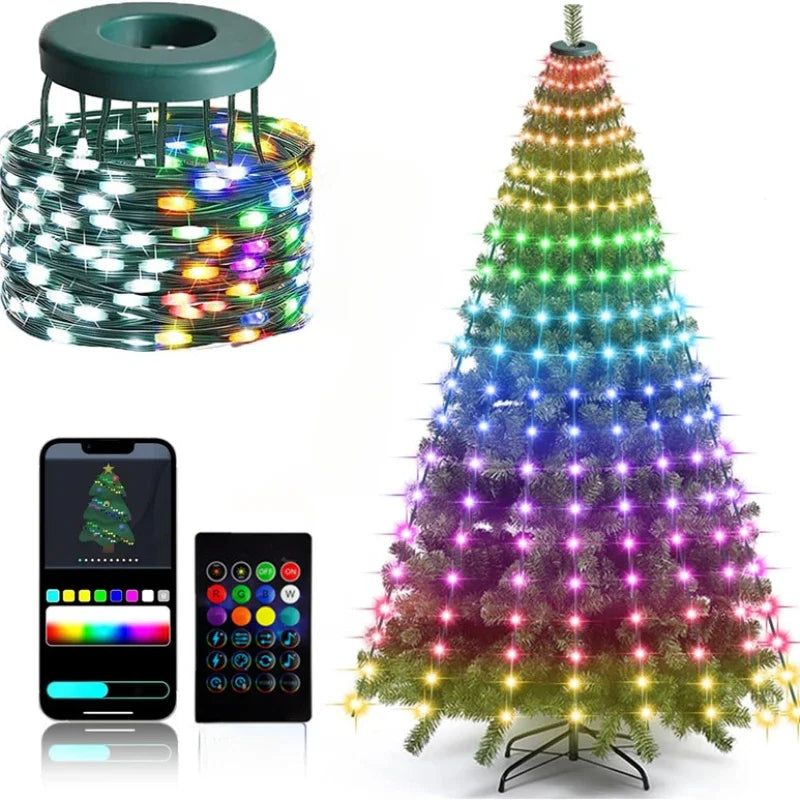 NEW Arrivals UK/EU/AUS/US Plug 2.1M Christmas Tree 30M Lighting 10 Colors LED String Lights App Control Garland LED Star String Waterfall DIY Xmas Tree Lights Holiday Decoration