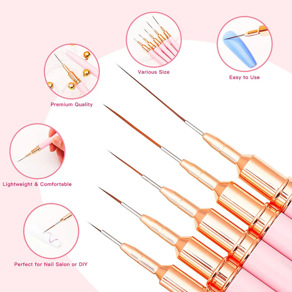 NEW 5 PCS Set Nail Brush Pen Nail Art Liner Brushes Set Elongated Striping Drawing Professional Women Nail Care Manicure Accessories Cosmetic Supplies