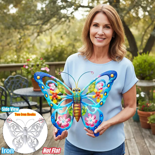 4 Colors Large Metal Butterfly Wall Decor, Rustic Garden Art Sculpture for Outdoor Home, Patio & Fence Ornament, Rust-Resistant & Durable