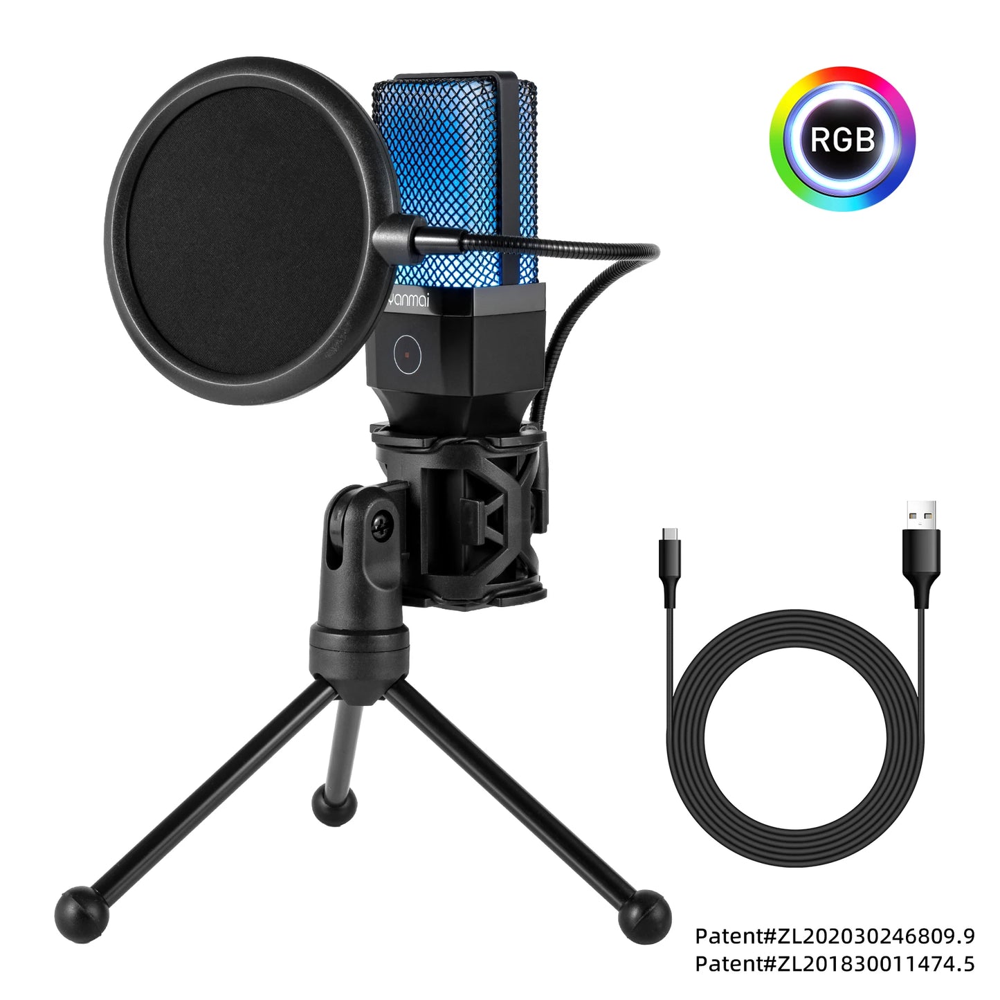 NEW Arrivals Gaming Microphone Professional Condenser Mic PC Laptop Computer Mike RGB USB Wired Studio Streaming Podcast Gamer Karaoke PC YouTube Tik-Tok Kit Electronics Accessories Supplies