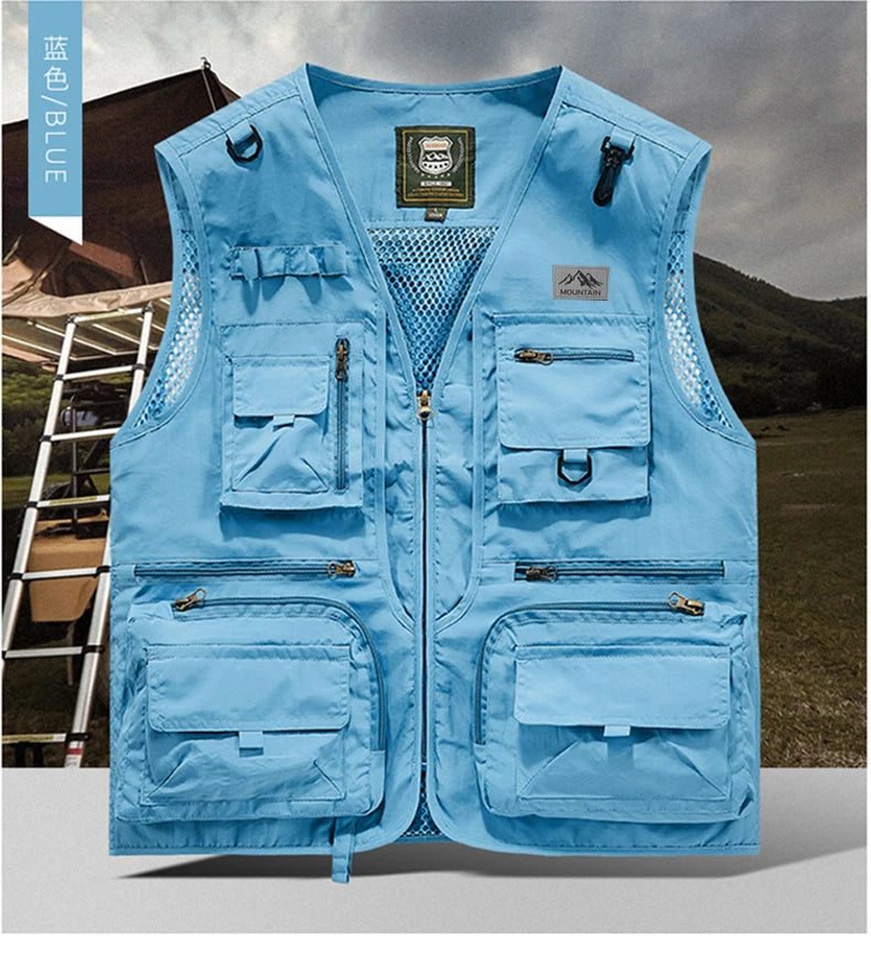 8 Colors S-5XL UK Plus Size Men's Multi-Pocket Vest, New Breathable Outdoor Fishing Vest, High-Quality Design, Casual High-Tech Men's Jacket