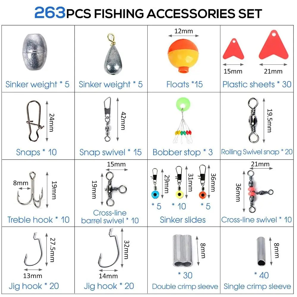 Just Arrived 265 PCS Set Sphere Floats Fishing Tackle Kit Crank Hooks Carp Fishing Parts Kit with Box Lures  Bait Set Lake River Professional Fishing Accessories
