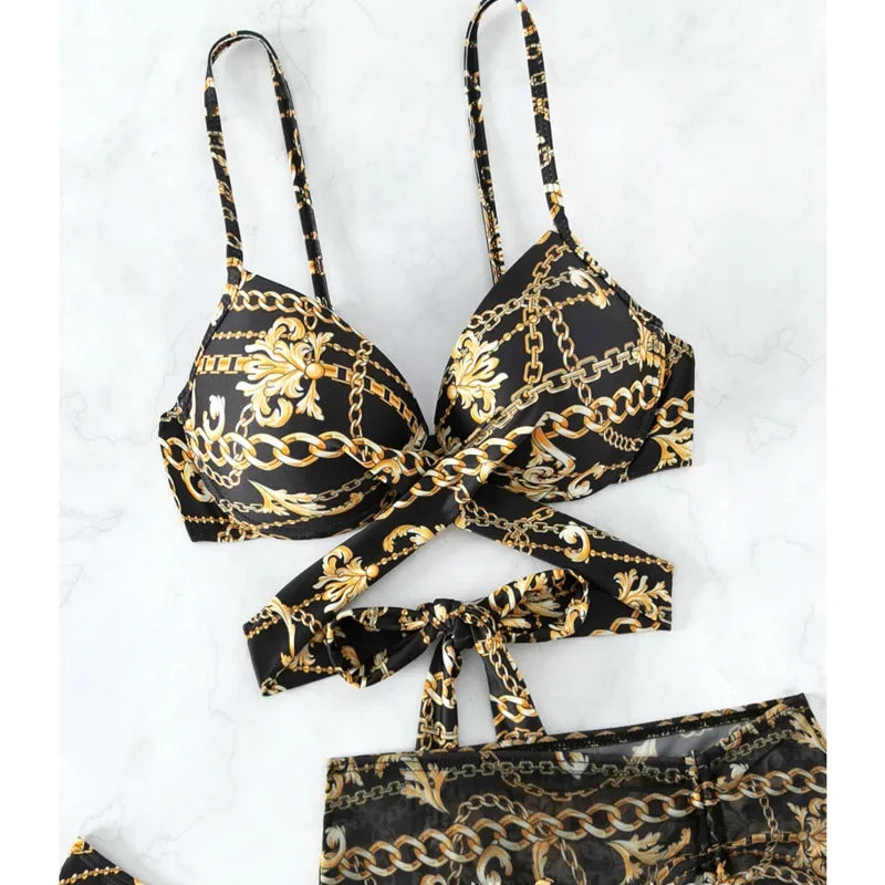 3 PCS Set UK Size Sexy Bikinis Women's Swimwear Push Up Female Swimsuits Swim Wear Bathing Suits Brazilian Girls Bikini Set Beach Pool Bather Swimwear Sets