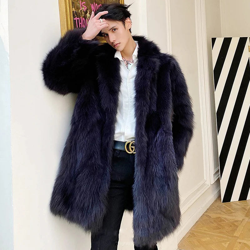 NEW BIG SAVE Winter Fur Coat Jacket Thick Men Lapel Warm Luxury Faux Fur Black Furry Shaggy Outerwear Windbreaker Snow Clothes Supplies Men Luxury Fashion Clothing Products