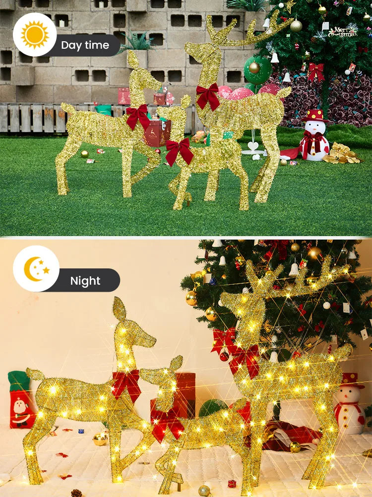NEW 3PCS Set Lighted Christmas Large Reindeer Water Resistant Light Up Decoration For Garden Glowing Reindeer Outdoor Yard Ornament New Year