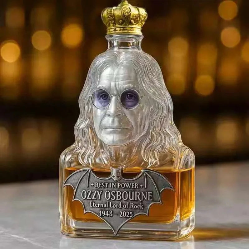 Ozzy Osbourne Lovers Commemorative Decanter, Eternal Lord of Rock Crystal Whiskey Bottle with Crown & Bat Emblem, Premium Collectible Home Office Night Club Bars Pubs Barware Accessories