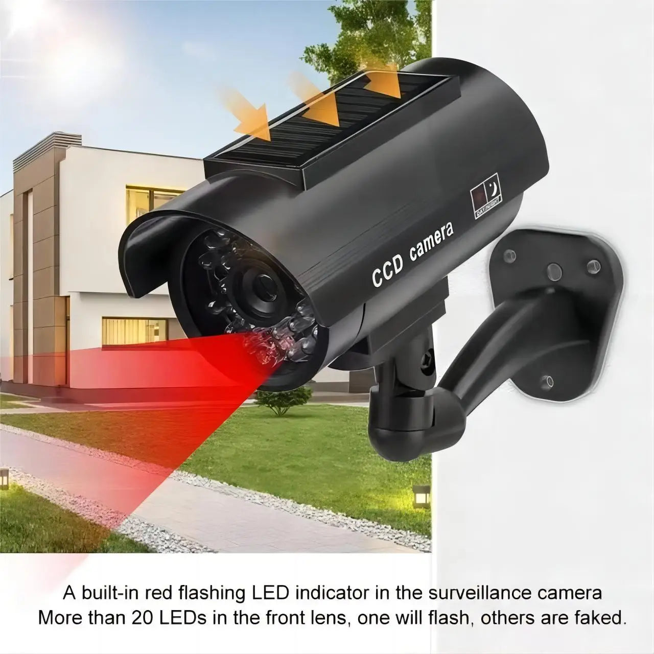 Solar Powers Dummy Security CCTV Camera Indoor Outdoor For Home and Office Surveillance Flashing LED Red Light Waterproof