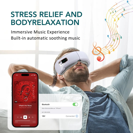 Just Arrived Upgraded Vibration Eye Massager Bluetooth Music Smart Eye Mask Hot Compress Air Bag Eye Massager Eye Strain Relief Home Office Hotels Travel Eye Care Device Massage Supplies