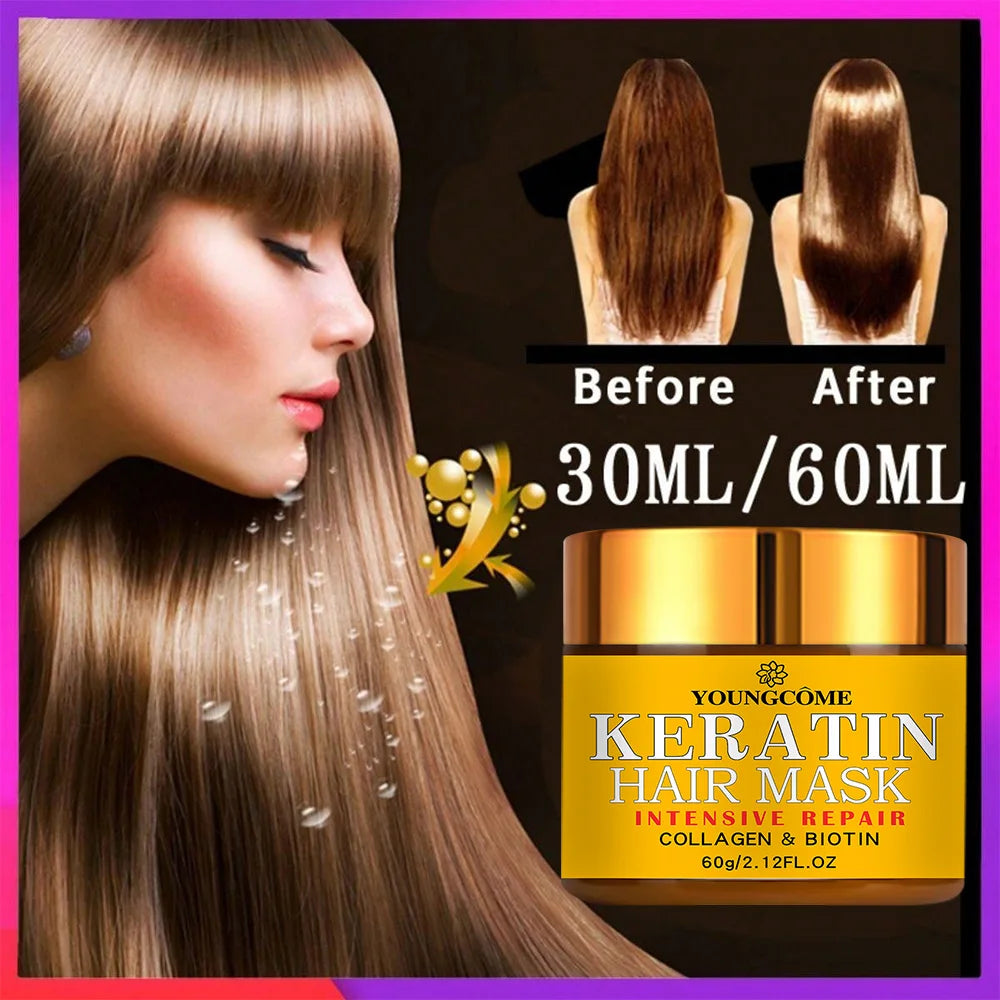 Hair Repairs 60gr Korean Hair Mask Biotin Collagen Keratin Treatment Hairs Conditioner Hair Essential Oil Nourishing for Dry Damaged
