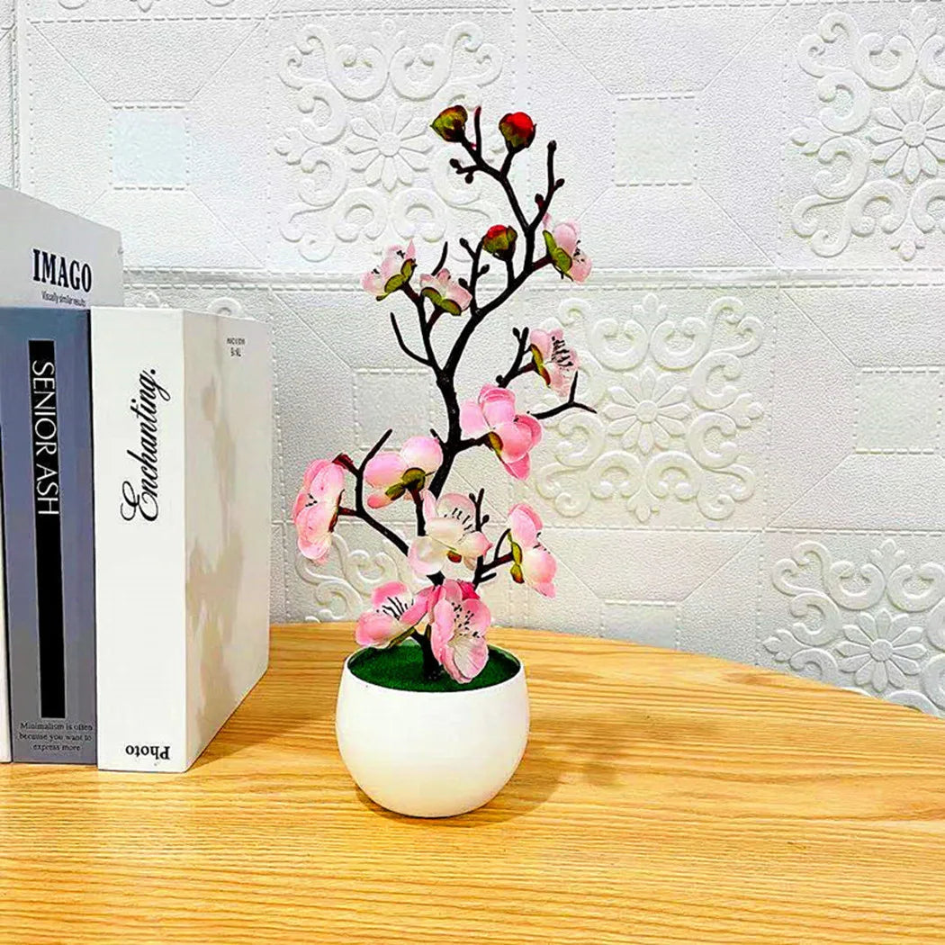 1pcs Bonsai Simulation Silk Plum Flowers Artificial Pot Plant Home Office Plum Blossom Branch Vases Wedding Home Room Decoration