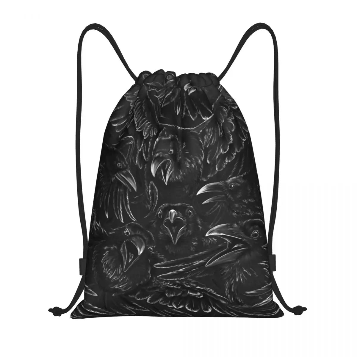 Raven Rage Halloween Gothic Crow Drawstring Backpack Bag for Women Men Halloween Witch Gothic Scary Crow Training Backpack