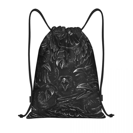 Raven Rage Halloween Gothic Crow Drawstring Backpack Bag for Women Men Halloween Witch Gothic Scary Crow Training Backpack