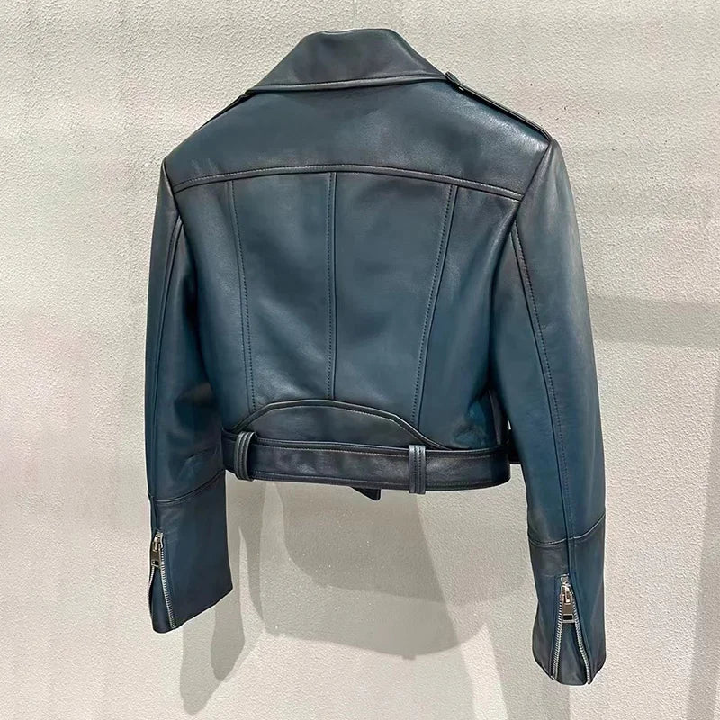 Lady Real Leather Jackets Fashion Motocycle Leather Coat Women Sheepskin Skirt Spring Autumn Sets Female Clothing GT5463