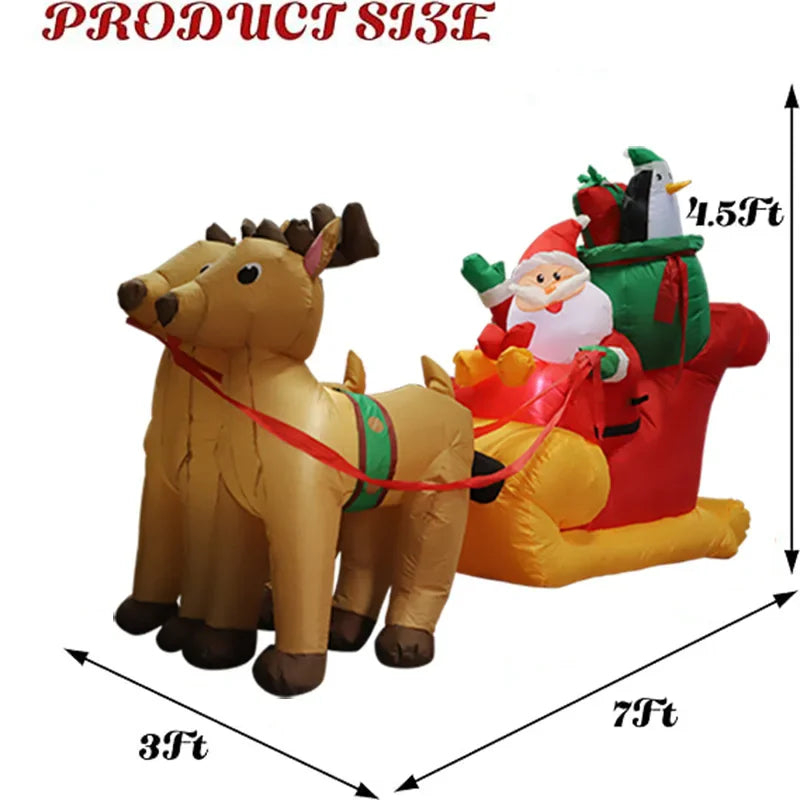 2.2m/7FT Christmas Decoration Inflatable Toy Santa Elk Sled Built-in LED Light Xmas Party Indoor Outdoor Courtyard Prop Ornament Decoration Supplies Products