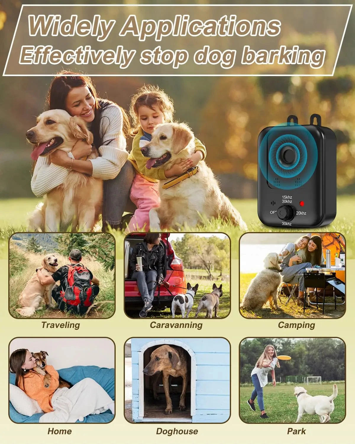 Dog Repellent, Automatic Anti Barking Device, Rechargeable Ultrasonic Deterrent Device, Suitable for Outdoor and Indoor Use