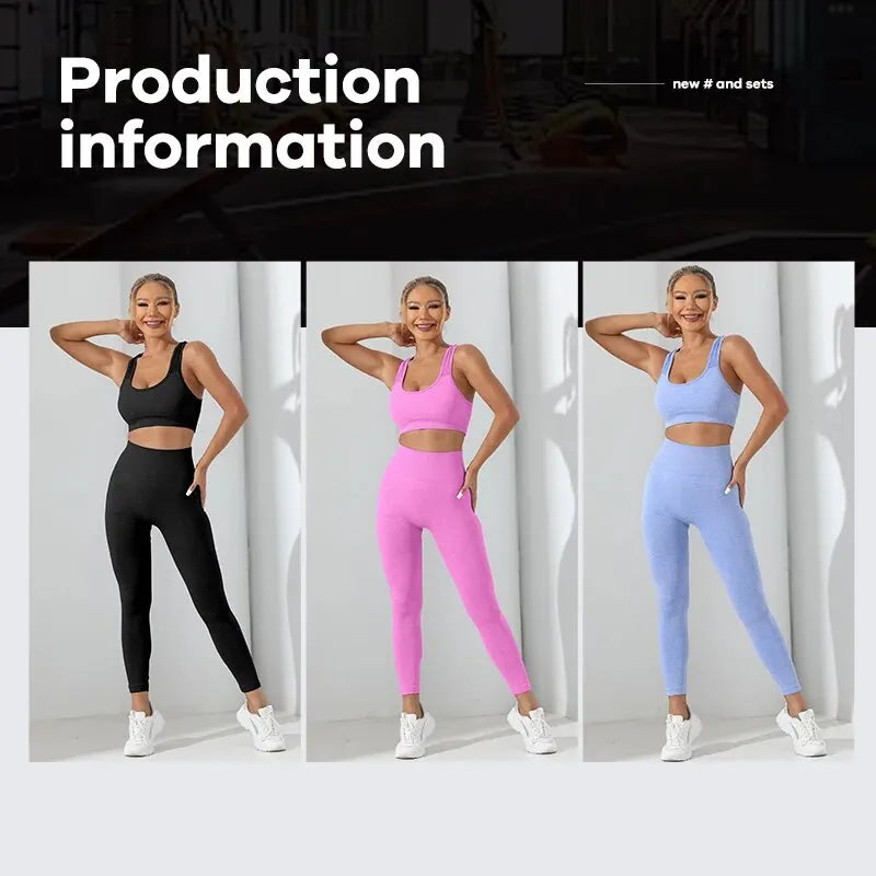 Yoga Basic 2pcs Seamless High Stretch Yoga Set Tracksuit Gym Set Crisscross Back Cami Hip-hugging Tummy Control Leggings