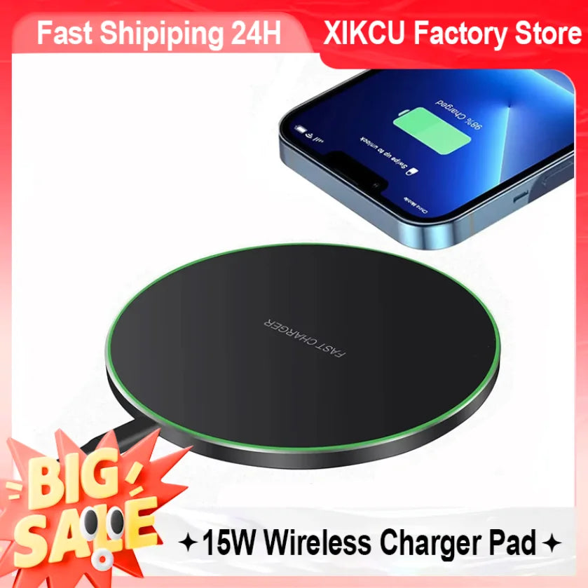 White/Black Color 300W  Fast Wireless Charger Pad + Cable  for iPhone 16 15 14 13 12 Pro Max Samsung Galaxy S24 S23 S22 Xiaomi Wireless Charging Station Mobile Cell Phones Accessories
