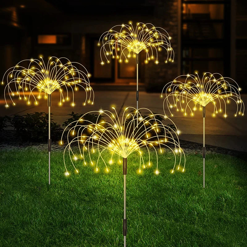 Christmas LED Solar Firework Lamp Outdoor Garden Decor Pathway Fairy Lights Waterproof Garden Courtyard Balcony Patio Lawn Solar Light Set New Year Eve Decoration Accessories Supplies