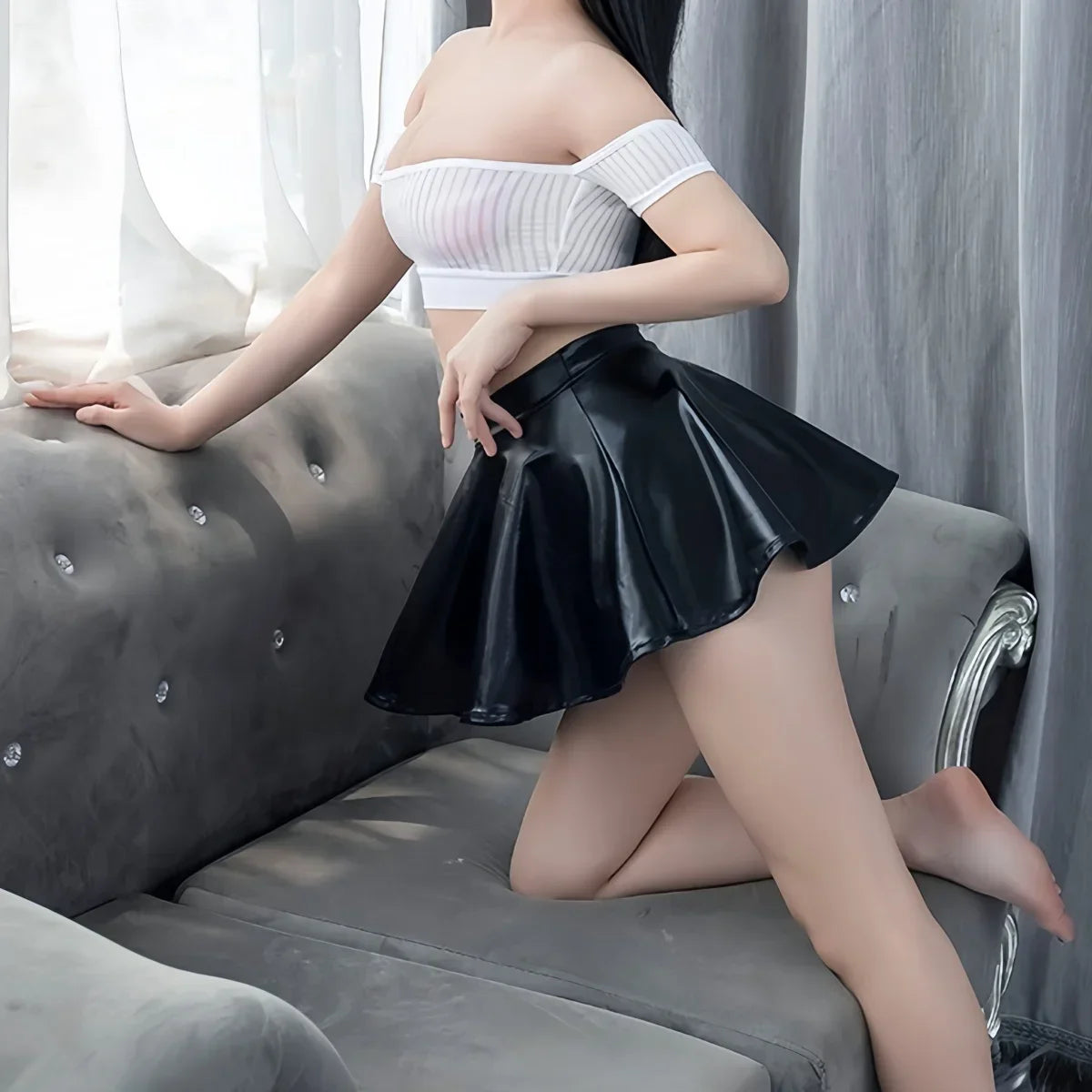 NEW Arrivals UK Size Black/Red Sexy Leather Pleated Skirts French Fashion Wrap Hip Short High Waist Mini Skirt Nightclub Clothes for Women Girls Sexy Evening Party Skirts