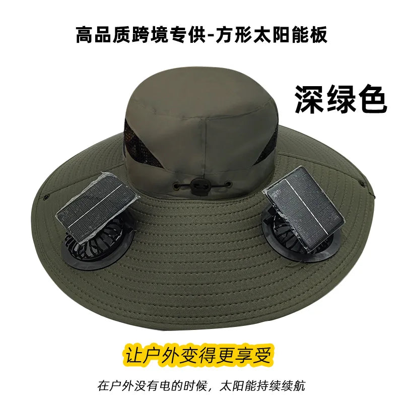 Japanese Solar Air Cooler Powered Fan Cooling Cap, High Wind Power, Summer Outdoor Beach Camping Hiking , Cross-Border, Large Brim, UV Fishing, Sun Visor, Hiking Caps