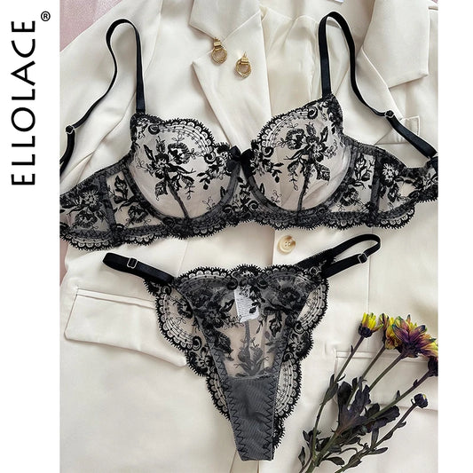 Fancy Lingerie Lace Embroidery Fairy Seamless Tulle Underwear See Through Exotic Sets Floral Beautiful Set