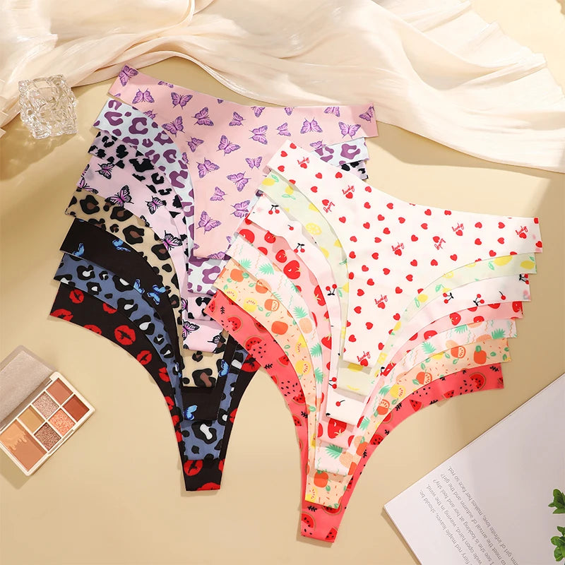 NEW Arrivals 7PCS Set 15 Colors  Ice Silk G-String Lady Sexy Thong Women Seamless Girl Panties Fresh Low Waisted Underwear Ladies Girls Sexy Underwear Supplies