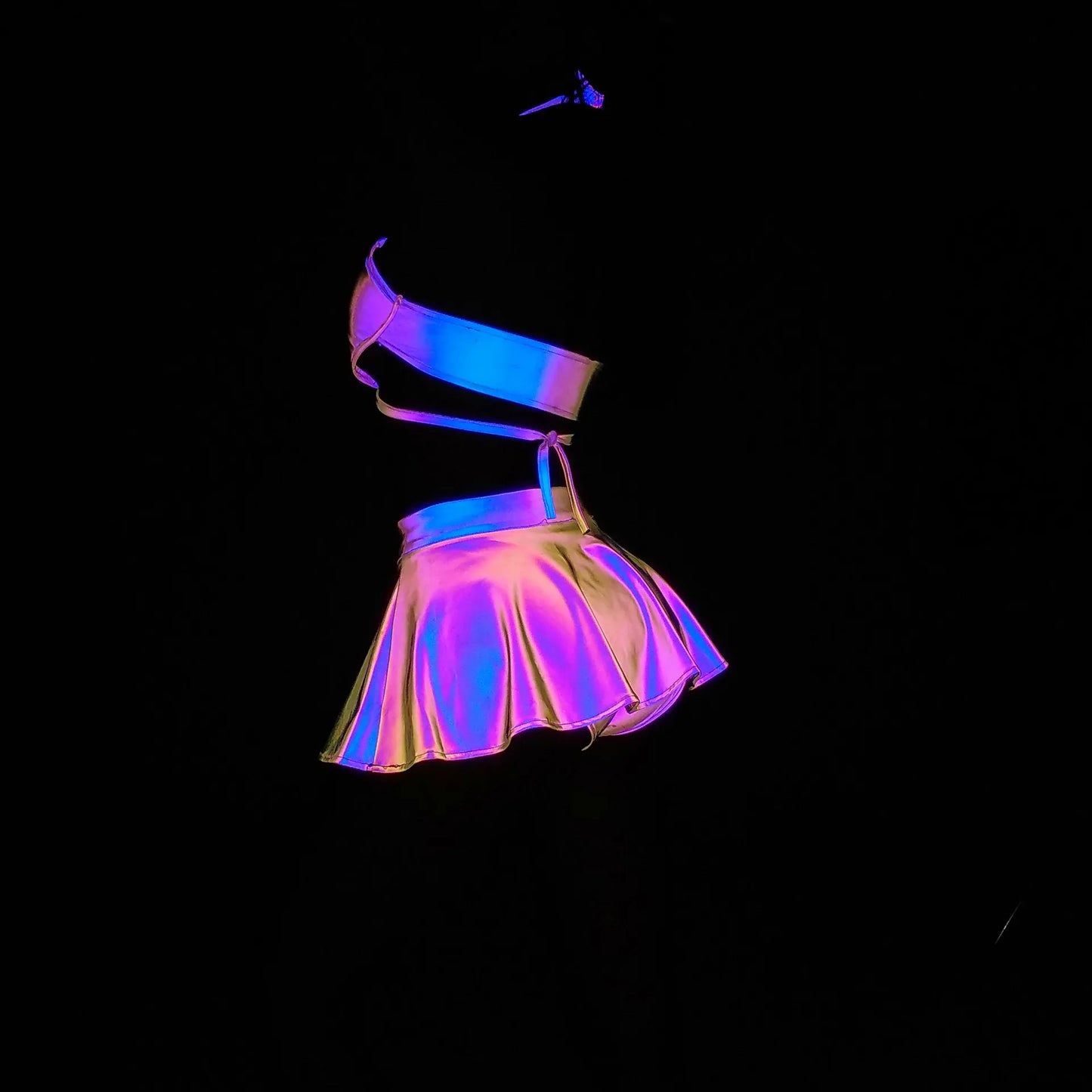 NEW Arrivals Big Save Reflective Lights Bikini Set Women Female Summer Beach Swimwear Evening Beach Festival Rave Party Night Club Dance Fitted 3in1 Bra Triangle and Skirt Tech-Wear Swimsuit Ladies Girls Luxury Fashion Clothi