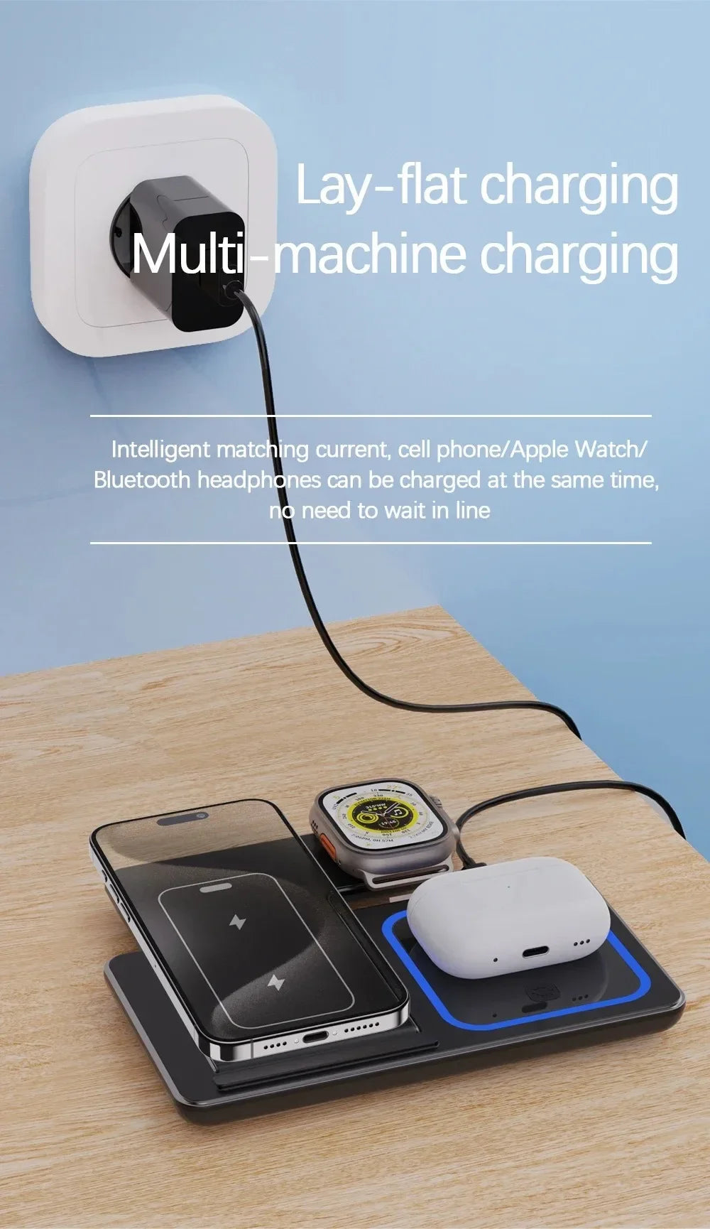 3 in 1 Wireless Charger Stand 30W LED Foldable Wireless Charger For iPhone 16 15 Pro Max iWatch 8 7 Airpods Charge Dock Station for Home Office Electronic Accessories Sets
