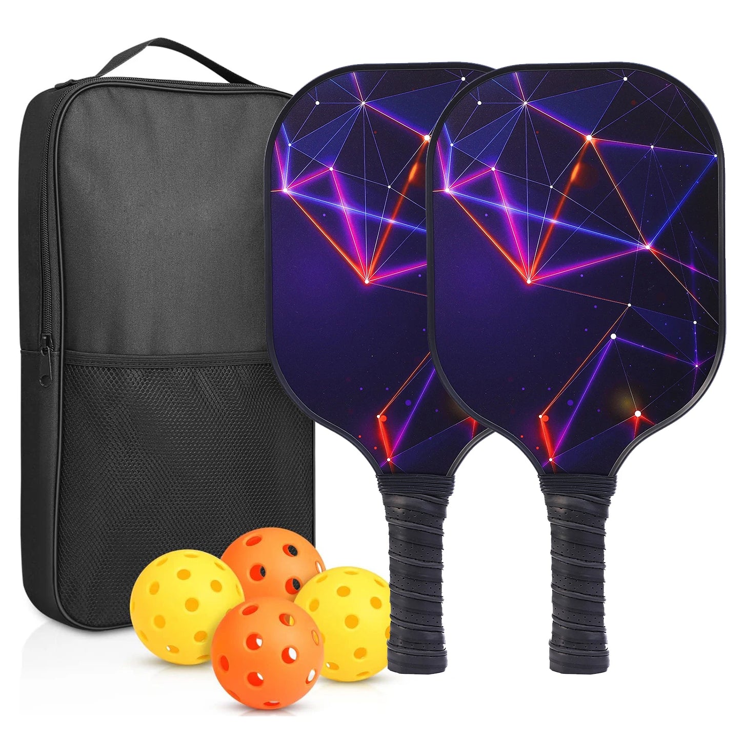 NEW Full Set Professional Fiber Glass Top Quality Pickleball Paddles Set of 2 USAPA Approved Fiberglass Pickle Ball Paddles with 4 Pickle Balls Durable Beach Rackets for Beginners Sports Accessories