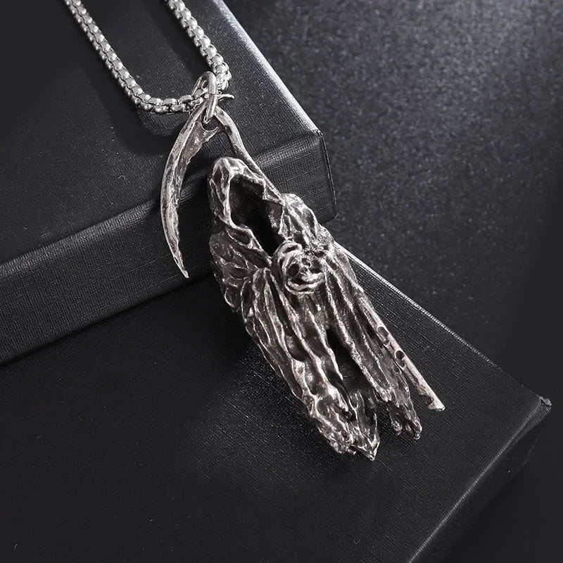 26 Types Gothic Hell\'s Grim Reaper Scythe Pendant Mystical Demon Skull Necklace Men\'s Motorcycle Punk Rock Halloween Jewelry
