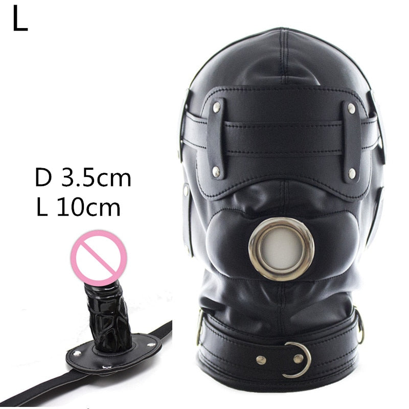 SM Leather Padded Hood Blindfold With Lock Head Harness Mask Fetish Slave BDSM Bondage Erotic Sex Toy Couples Cosplay Party Mask