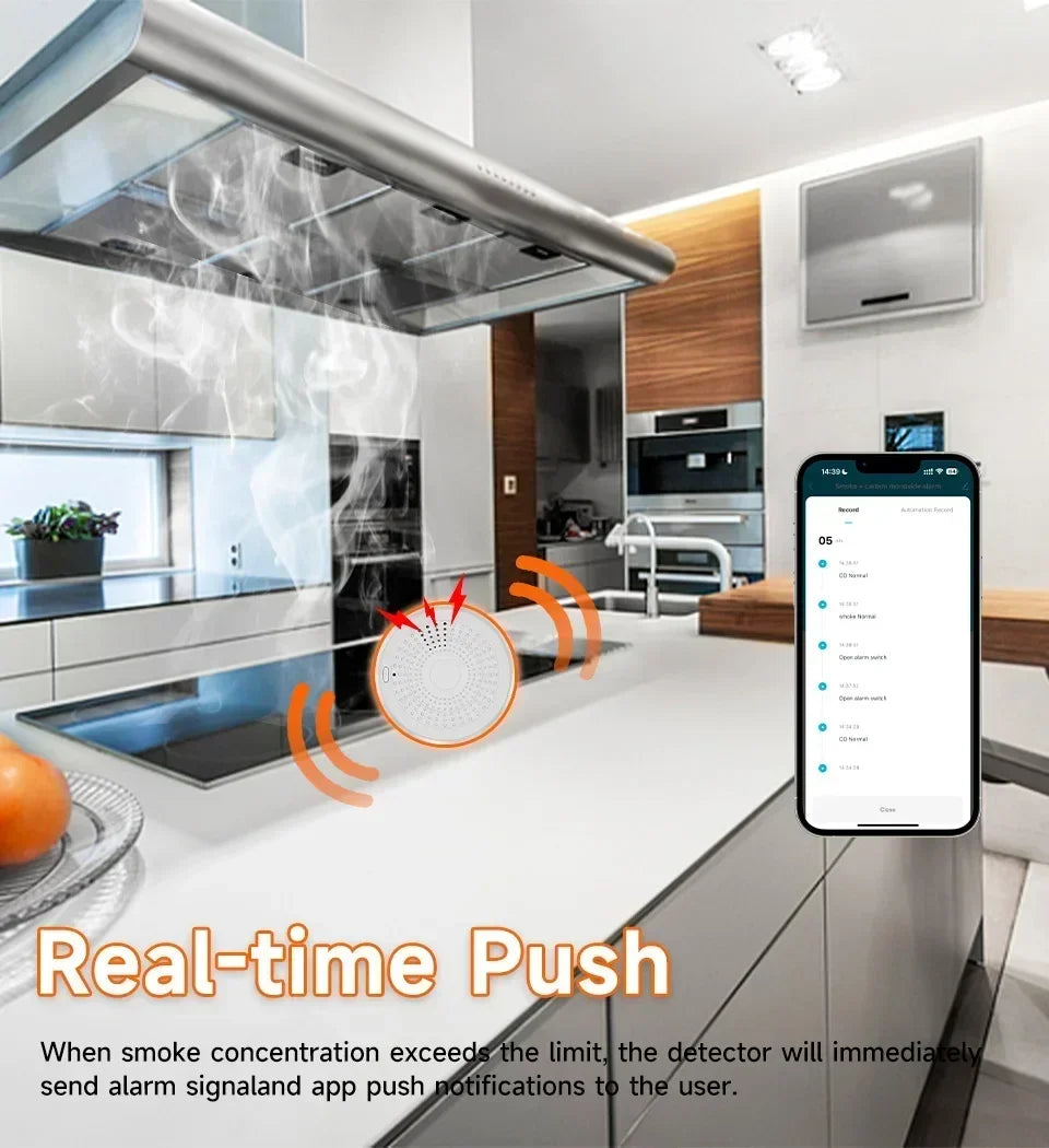 APP Control TUYA Wi-Fi 2-in-1 Smoke & CO Detector Fire Alarm 85dB Sound Alert Smart Life APP Control Home Office Business Shops Security System
