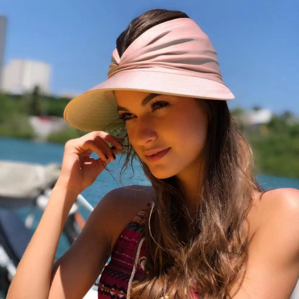 NEW Arrivals 13 Colors Women Female Sun Hat Pleats Sun Foldable Solid Color Wide Brim Anti Sun Cap Sweat Absorb High Stretch Summer Beach Swimming Accessories Girls Ladies Summer Casual Apparel Supplies