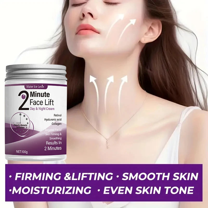 2 Minutes Facial Lifting Day and Night 100gr Cream Contains Retinol, Hyaluronic Acid and Collagen - Moisturizing Lotion Suitable for All Light Skin Tone, No Fragrance, Absorption of 2 Minutes