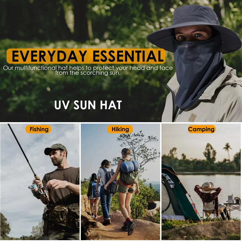 2 PCS Set Summer Sun Hats UV Protection Outdoor Beach Camping Hunting Fishing Cap For Men Women Hiking Camping Visor Bucket Hat Neck Flap Fisherman Hat