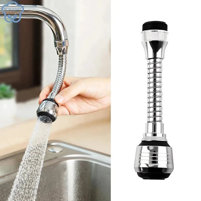 Kitchen Bathroom Stainless Steel Faucet Sprinkler Water-Saving Device Lengthening Rotating Splash Proof Sprinkler Spray Extender Bubbler